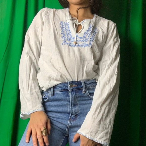 100% Cotton Bell sleeve gardener blouse - Picture 1 of 7